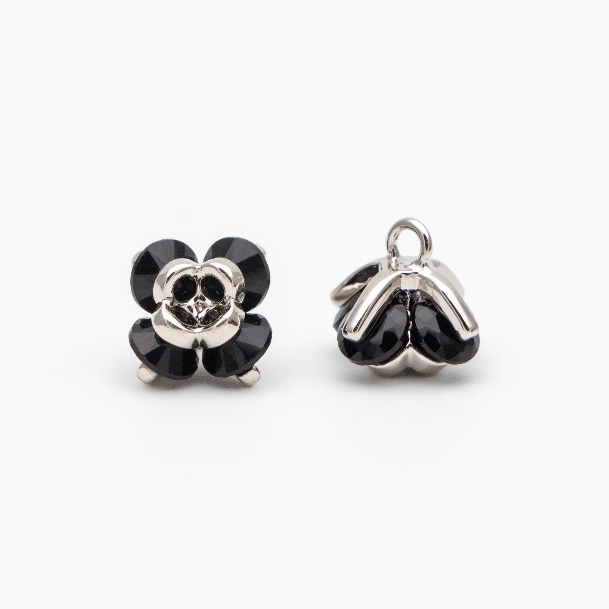 10pcs CZ Pave Flower Charms 8mm, Gold/ Silver tone Floral Pendants, Clear/ Black Cubic Zirconia (GB-343)